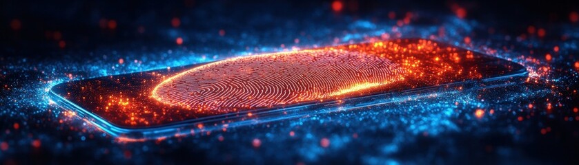 Poster - Fingerprint on smartphone screen close up showing unique identity and technology interaction