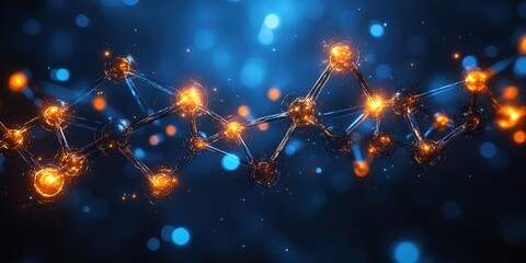 Poster - Molecular structure with glowing elements and blue background showcasing scientific beauty