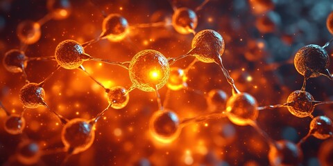 Poster - Visual representation of molecular structures highlighting interactions among particles in a vibrant, dynamic environment