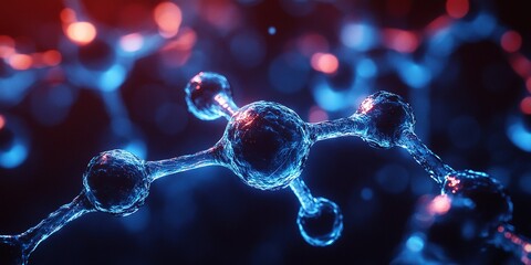 Poster - Visual representation of molecular structure with blue and red highlights showcasing intricate details of chemical bonds