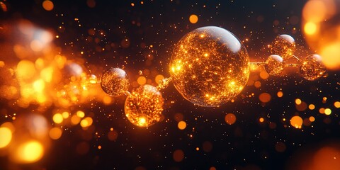 Poster - Abstract representation of particles glowing in a dark space with sparkling effects and vibrant colors
