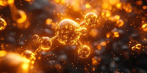Poster - Exploration of glowing molecules in a vibrant, high-energy environment during a scientific study