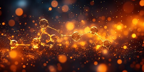 Poster - Molecular structure illuminated by warm orange lights showcasing the beauty of scientific discovery and exploration in a vibrant background