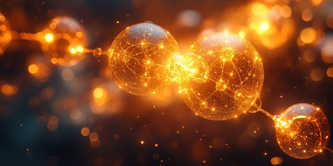 Poster - Beautiful visualization of interconnected glowing molecules in a scientific environment