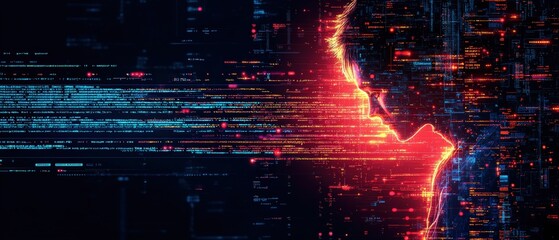 Aufkleber - Computer screen displaying vibrant red and blue abstract background design with digital elements