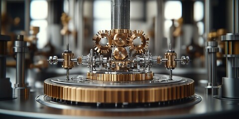 Poster - Intricate machinery components showcasing precision engineering in a modern workshop environment