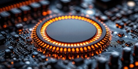Poster - Close-up view of a glowing circuit board component highlighting intricate hardware design and technology