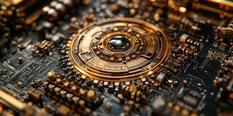 Poster - Intricate design of a golden circuit board showcasing advanced technology and connectivity options