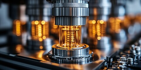 Poster - Advanced machinery in a high-tech manufacturing facility showcasing intricate components and glowing elements