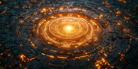 Poster - Intricate digital circuit design with glowing elements showcasing advanced technology in a futuristic setting