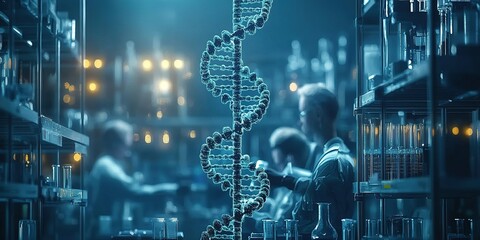 Poster - Research team conducts genetic experiments in modern laboratory environment during late hours