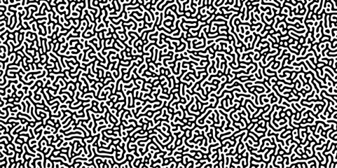 Poster - Turing reaction diffusion monochrome seamless pattern with chaotic motion .Linear design with biological shapes. Organic lines in memphis. abstract turing organic wallpaper background .	