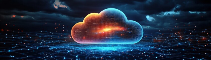 Poster - Heart shaped cloud with connected lines representing a network in a blue sky background