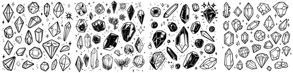 Aufkleber - Conceptual representation of various crystals surrounded by sparkles, perfect for futuristic designs using VFX elements