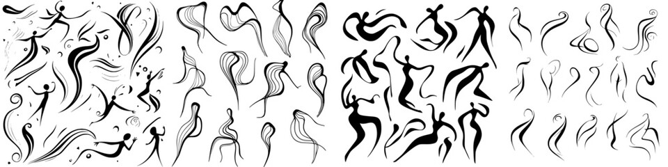 Poster - creative abstract line drawings depicting dynamic human figures and flowing shapes in a modern artis