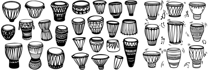 Poster - Collection of hand-drawn drum designs showcasing varied styles and shapes in a creative arrangement
