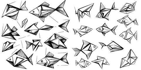 Poster - Creative collection of abstract fish designs reflecting modern art and geometric shapes