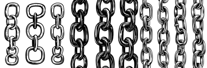 Poster - Diverse arrangements of chains showcasing various link styles with intricate details suitable for various design projects