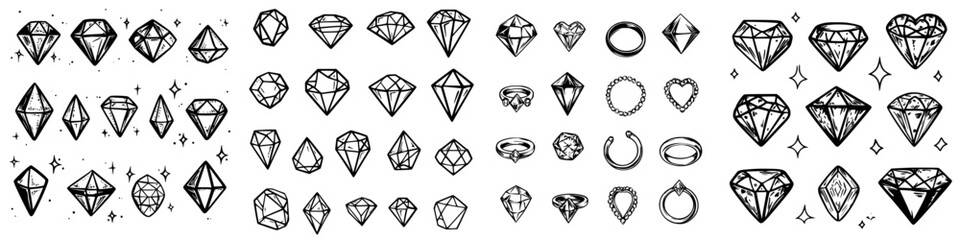 Poster - Diverse collection of unique and intricate diamond and ring illustrations showcasing artistic design elements