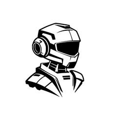 Poster - Futuristic robot design featuring a sleek helmet and advanced features in a digital art style