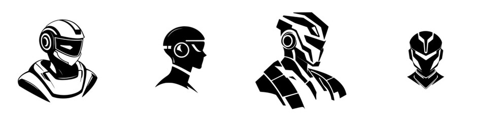 Poster - Futuristic hologram designs depicting robotic heads in sleek modern styles with a VFX presence