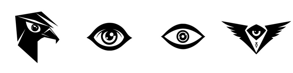 Poster - design of futuristic eye and bird logos showcasing advanced vfx elements with a sleek, modern appear