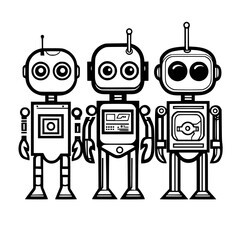 Poster - trio of retro-style robots with futuristic designs showcasing vfx elements in a holographic context