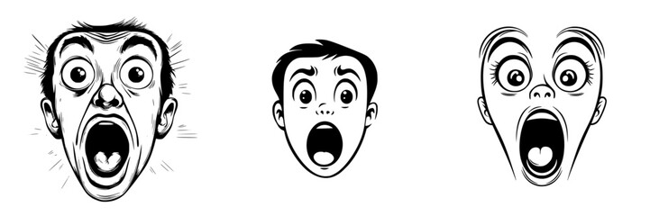 Poster - Expressions of shock and surprise captured through cartoon faces in a bold, graphic style