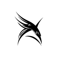 Poster - futuristic black silhouette of a bird in flight showcasing dynamic movement and energy