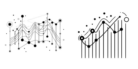 Poster - Visual representation of data trends using abstract shapes and lines in a futuristic style with interesting patterns