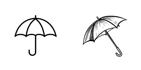 Poster - Illustration of two different umbrella designs showcasing simplicity and style in black and white