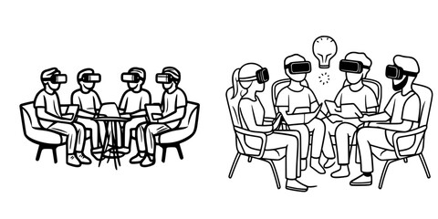 Poster - futuristic collaboration with holograms in a high-tech workspace setting