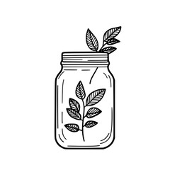Poster - Artistic sketch of a jar with leaves, showcasing a minimalistic and contemporary design, perfect for modern decor