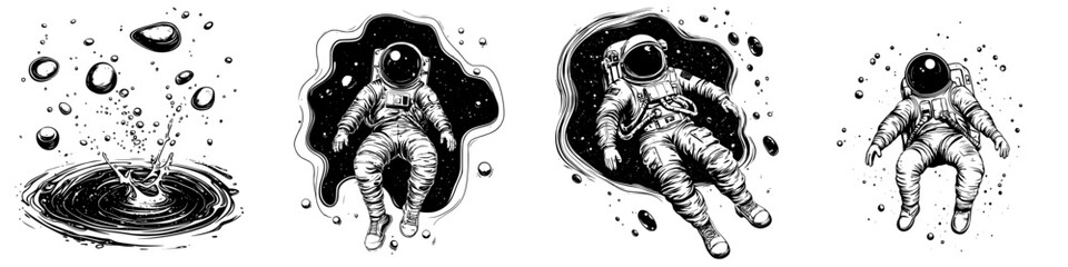 Wall Mural - astronauts journey through space and time, exploring futuristic environments with holographic interf