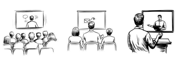 Poster - Engaging presentation with hologram visuals at a modern conference setting