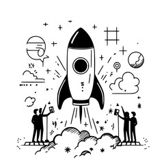 Wall Mural - launch of a futuristic rocket with excited observers in a cosmic landscape featuring vfx elements