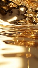 Poster - Reflections dance on a smooth metallic gold surface, creating a mesmerizing interplay of light and abstraction. The ambiance feels luxurious and ethereal, evoking a sense of wonder