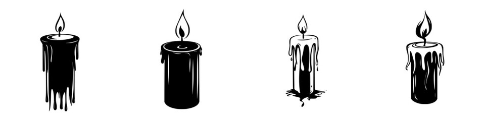 Poster - Four candle designs showcasing different styles and melting effects, ideal for VFX and futuristic themes