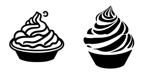Poster - Unique swirl designs of soft serve ice cream in contrasting black and white styles suitable for modern graphics and creative projects