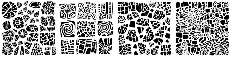 Poster - Exploring abstract black and white geometric shapes with a futuristic flair and holographic elements