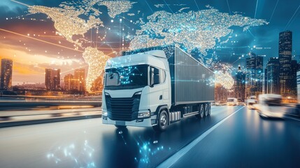 Wall Mural - logistics international delivery concept, world map with logistic network distribution on background