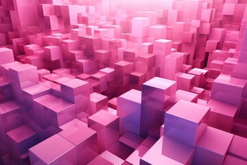 Wall Mural - Pink cubes forming a futuristic cityscape under a bright light, creating an abstract and modern architectural design