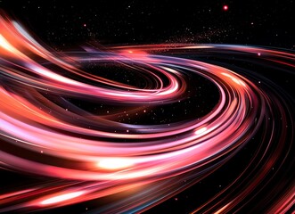 Poster - Abstract background with glowing lines and curves on a dark black background, neon light effect in a pink color, motion blur of the night sky, 