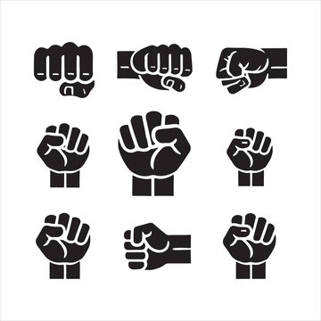 Punch fist hand icon vector set silhouette on white background
