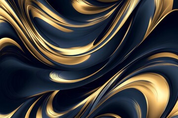 Poster - Liquid Gold and Navy Blue Swirl,Abstract Fluid Art Background, Contemporary and Elegant Design