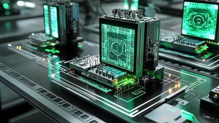 Poster - a detailed image of a workstation dedicated to assembling electronic components with wires and circu