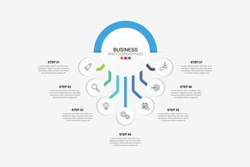 Fototapete - Modern Circular Round Infographic Design Template with 7 options. for your business data. Vector Illustration