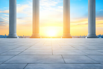 Sticker - Sunset view through pillars, city skyline