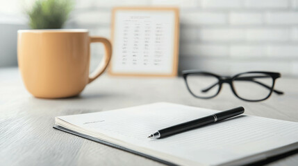 Poster - Minimalist Study Room with Desk and Coffee Mug for Comfortable Work Environment