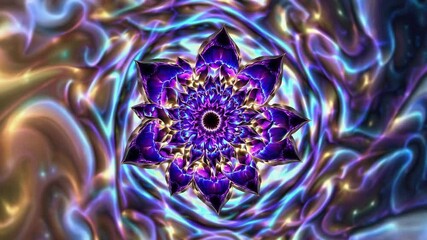 Poster - metallic purple and gold lotus flower glowing with neon light on a colorful and psychedelic backgrou